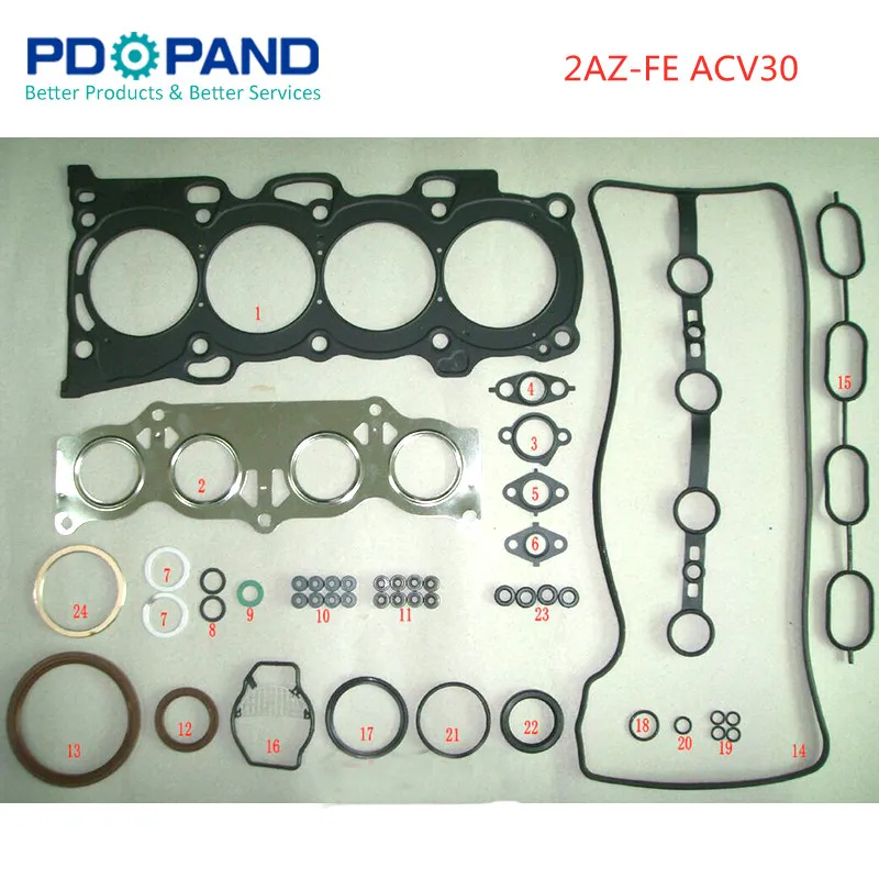 Комплект прокладок для восстановления двигателя 2AZ-FE 04111-28133 Toyota Camry ACV30 ACV31MCV30 2400cc