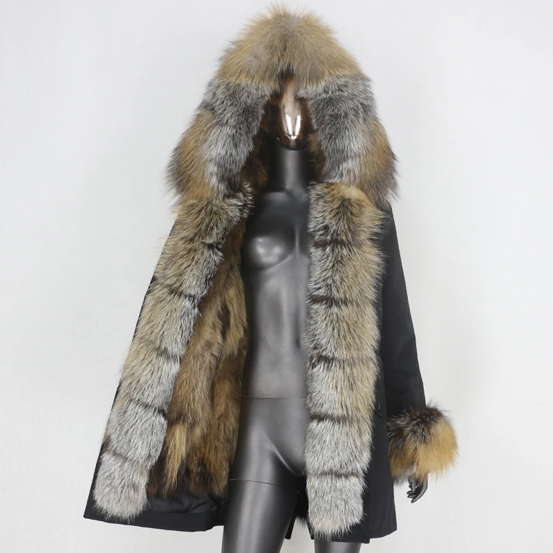 

CXFS 2021 Long Waterproof Parka Winter Jacket Women Real Fur Coat Hood Natural Raccoon Fox Fur Thick Warm Outerwear Detachable