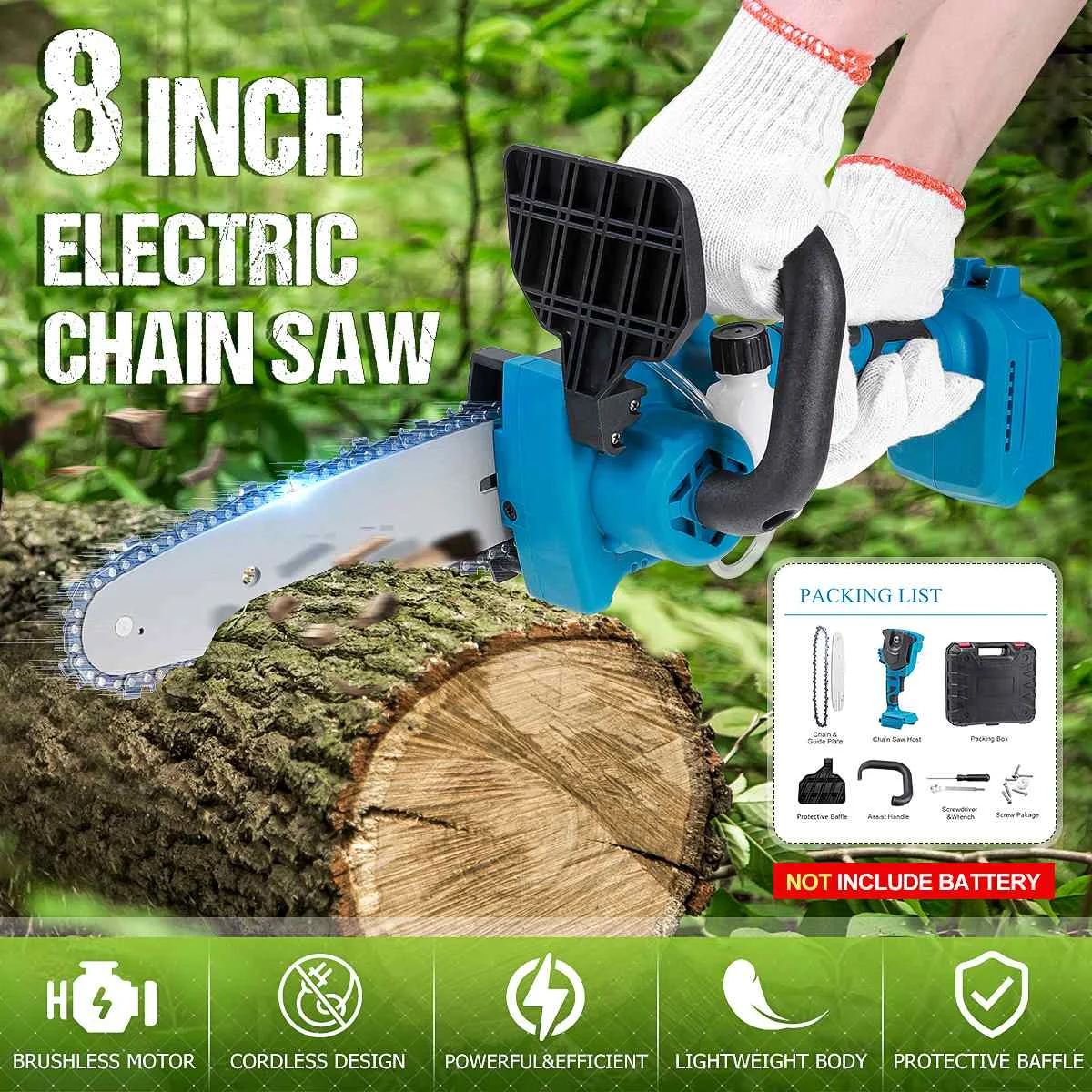 

8 Inch Cordless Electric Saw Chainsaw Garden Tree Logging Saw Woodworking Tools Wood Cutters Power Tools For Makiita 18V Battery