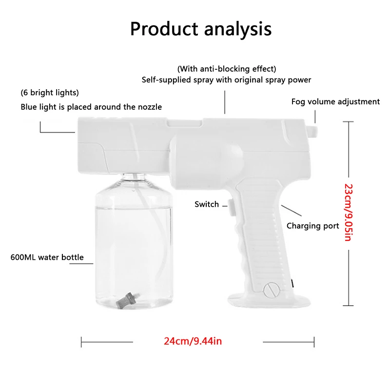 

Wireless Cordless Nano Electric Sprayer USB Charging Blue Light Nanometer Spray Gun Atomization Fogger Machine Household Sprayer