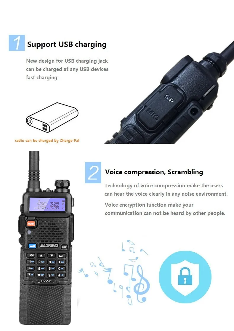 8W High Power Baofeng UV-5R Walkie Talkie Amateur Radio Scanner VHF UHF CB Radio Comunicador USB Woki Toki 3800mAh UV5R Hunting