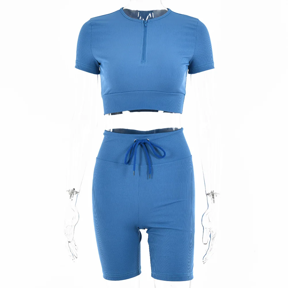 

Short-Sleeved Blouse and Shorts Lace-Up Two-Piece Women's Solid Color Yoga Clothes Casual Gym Suits Running Sports Sportswear