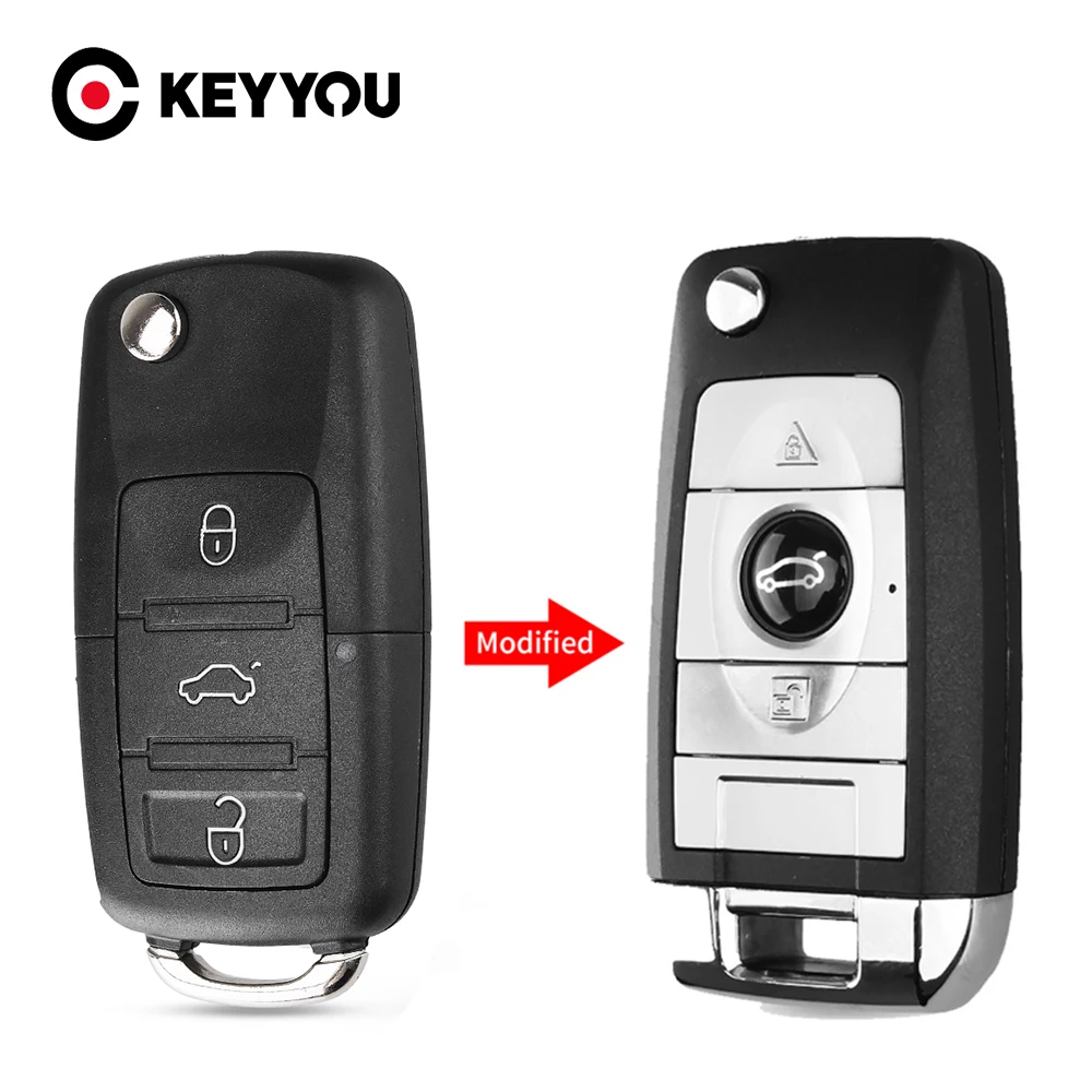 KEYYOU Modified Car Remote Flip Folding Key Shell Case For Volkswagen VW Golf 7 Jetta Passat Beetle Polo Bora Tail Metal | Автомобили и