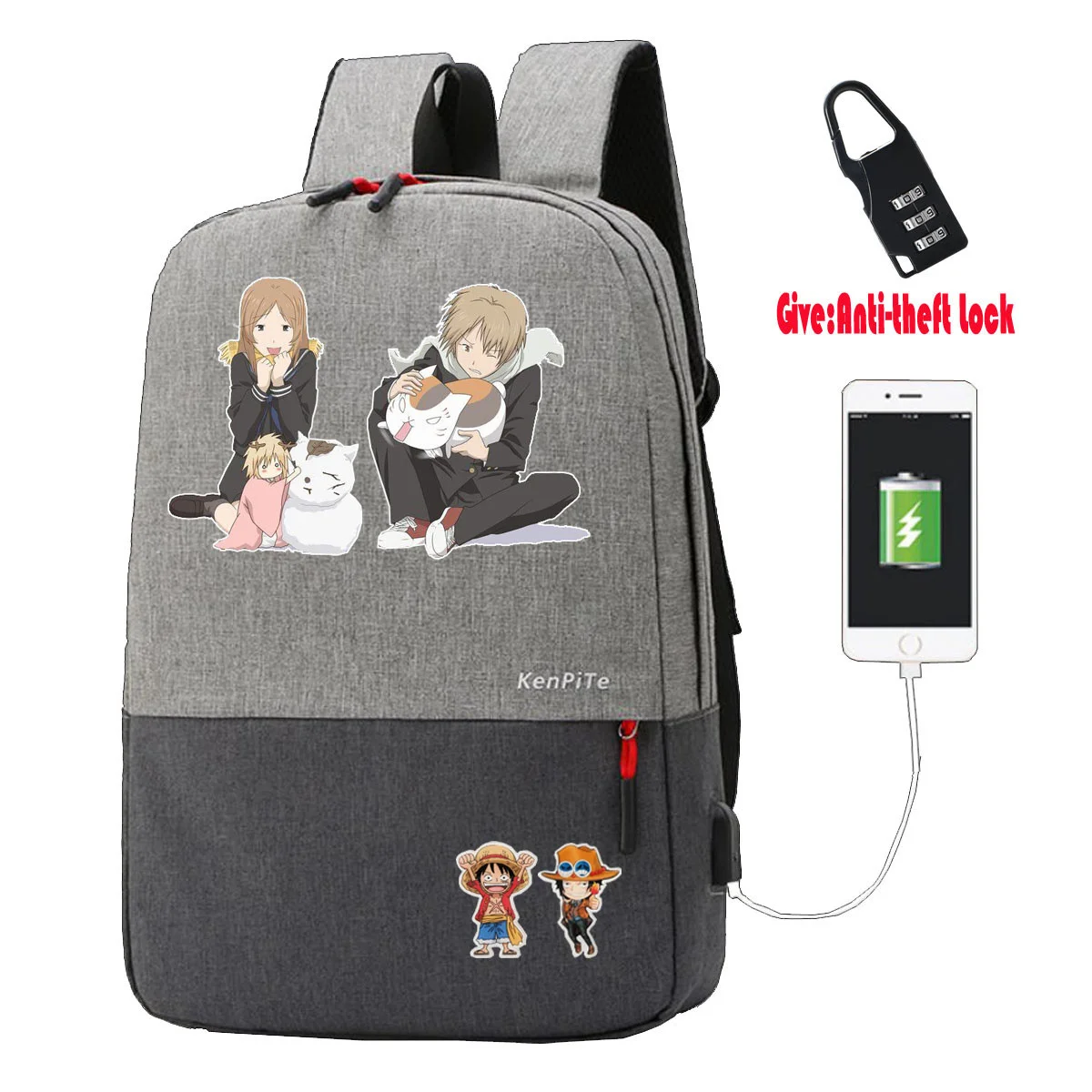 

anime Natsume Yuujinchou backpack Men Women Travel Laptop Shoulder Bag teenagers School bookbag with Anti-theft USB Charging