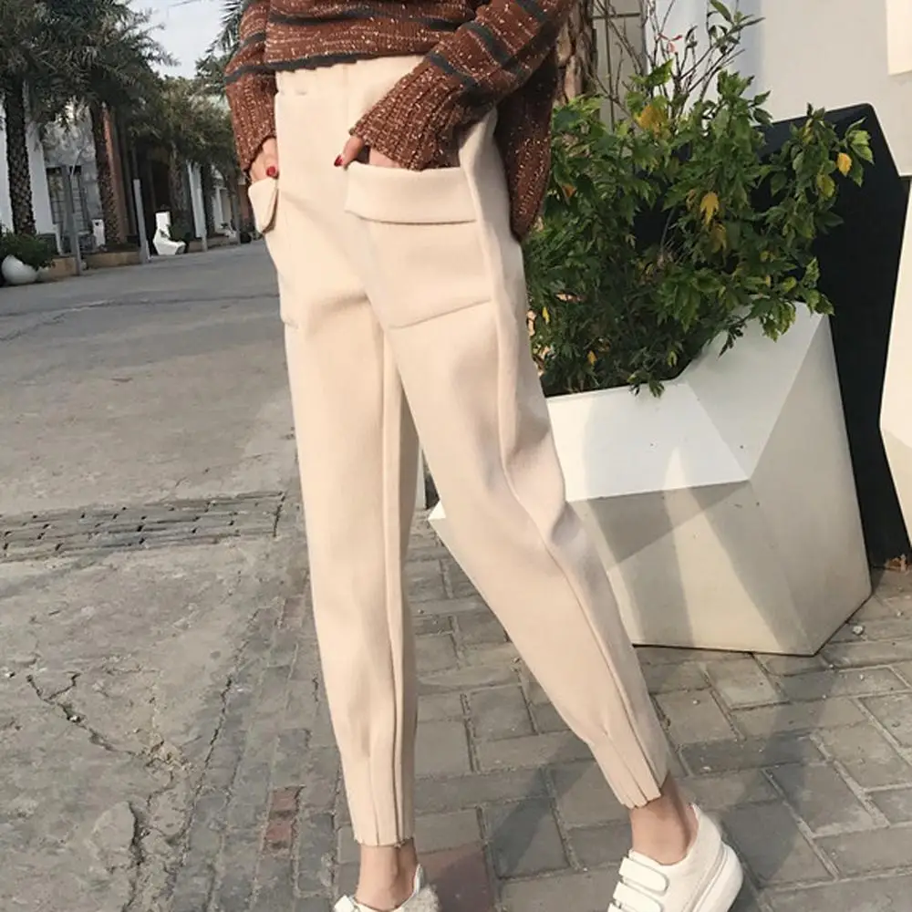 Женские флисовые брюки повседневные свободные однотонные брюки-карандаш