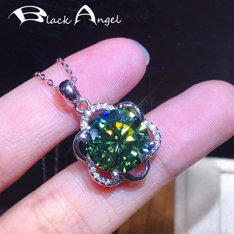 

BLACK ANGEL 3 Carats Flower Shaped Luxury Created Moissanite Gemstone Pendant For Women Silver Necklace Jewelry Clavicle Chain