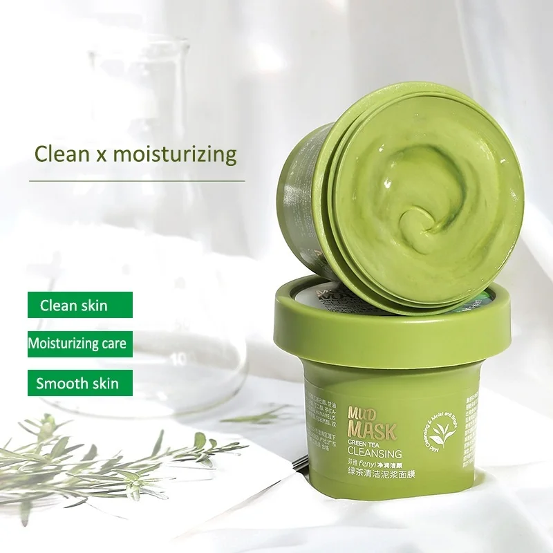 

100g Green Tea Ice Muscle Face Mask Deep Cleansing Remove Blackheads Shrink Pores Oil Control Moisturizing Facial Mud Mask
