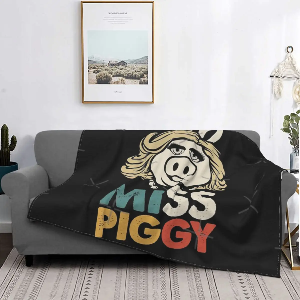 

Miss Piggy-colcha a cuadros para cama, manta de lana de 90, toalla de playa de lujo