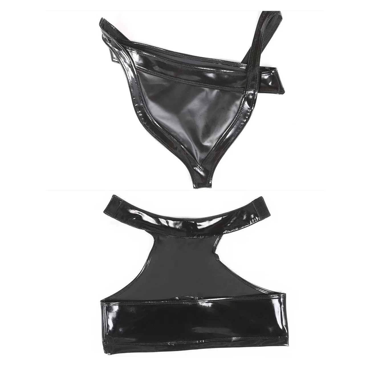 Women 7Pcs/Set Low Waist Package Hip Briefs And Neck Hanging Corselet PVC Latex Ammonia Underwear Fashion Swimsuit Bra Panties - купить по