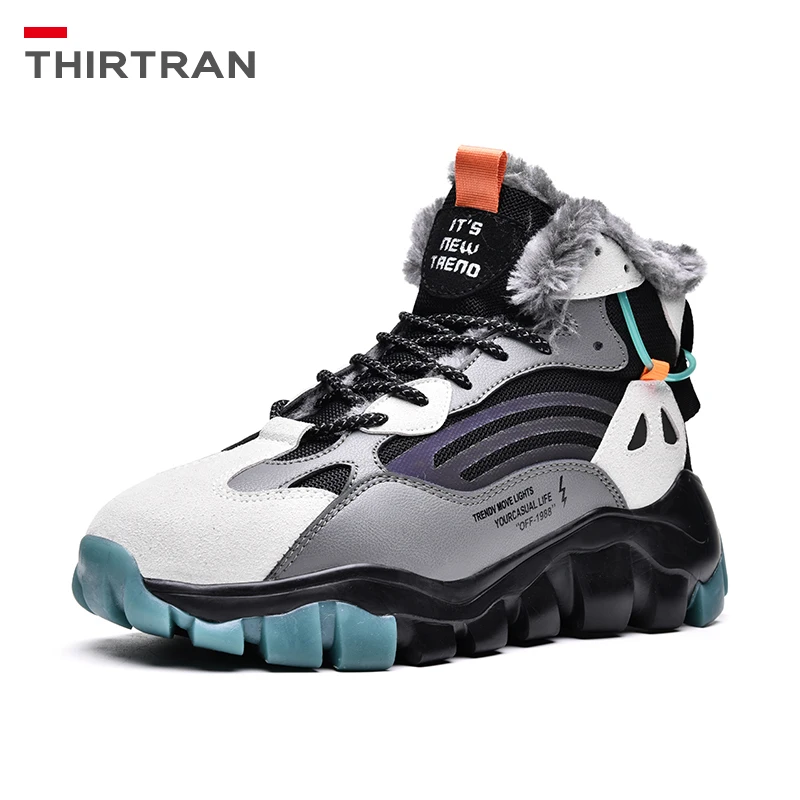 

THIRTRAN Men's Running Shoes High Top Lace-up Comfortable Walking Shoes Plush Keep Warm Non-slip Winter Thermal Casual Sneakers