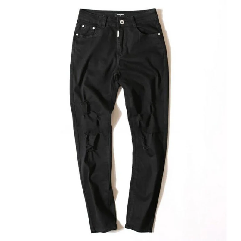 Джинсы-Карандаш мужские стрейчевые дышащие зауженные штаны с дырками большие