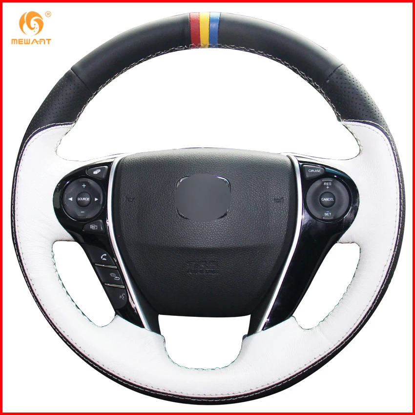 MEWANT Черный Белый Чехол рулевого колеса автомобиля из натуральной кожи для Honda Accord