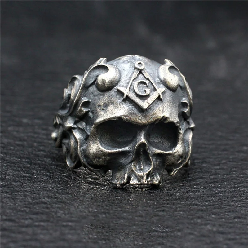 

Реальные 925 пробы серебро масонские кольца для Для мужчин готический череп голова Винтаж печатка кольца из серебра 925 пробы, ювелирные издел...