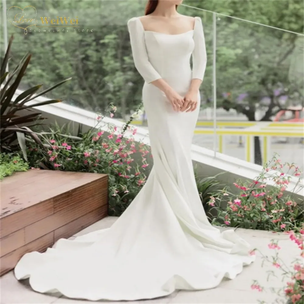 

Женское свадебное платье It's yiiya, белое платье в пол с квадратным вырезом и рукавами три четверти на шнуровке на лето 2019