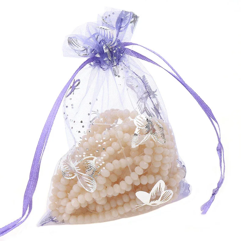 light purple butterf 100 шт Серебряная бабочка свадебная сумочка из органзы вечерние мешки для конфет ювелирные изделия Упаковка шнурок сумки аксессуары сумка для хранения - Цвет: light purple butterf