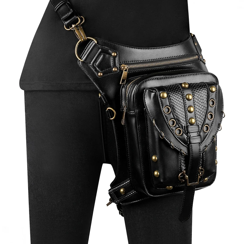 

Новинка 2021, сумки с заклепками в стиле панк, дизайнерская забавная сумка для мужчин, сумка на плечо, женская черная кожаная поясная сумка, Же...