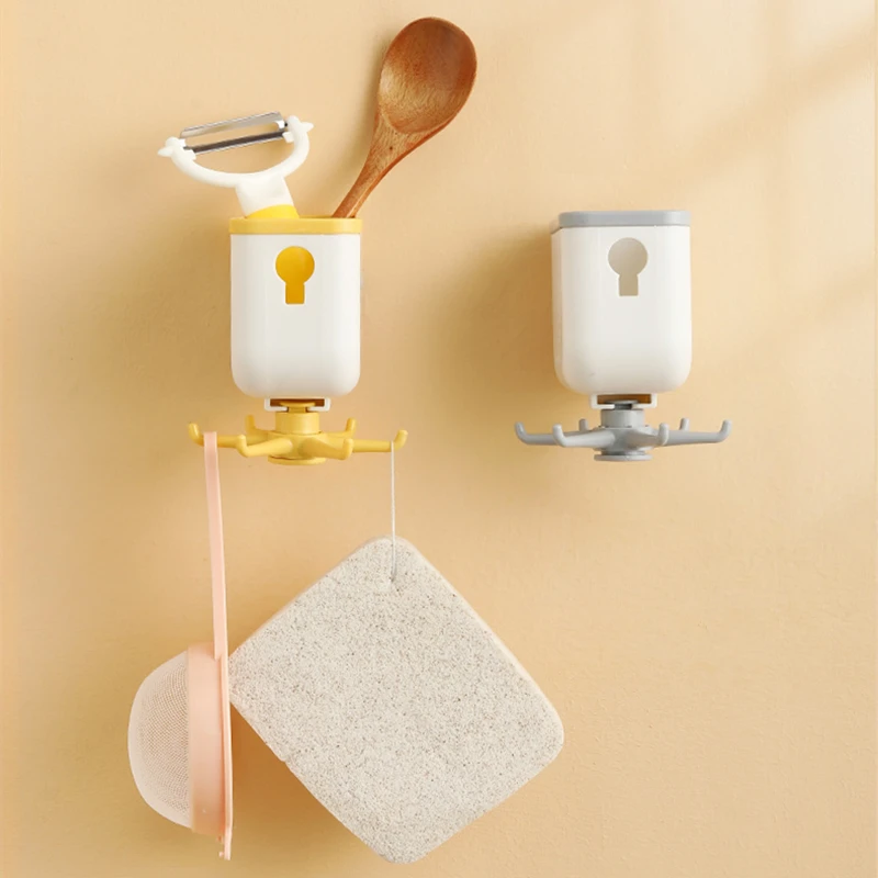 

Креативный Многофункциональный вращающийся крючок с ящиком для хранения, кухонная неперфорированная стойка для хранения, вращающаяся сто...