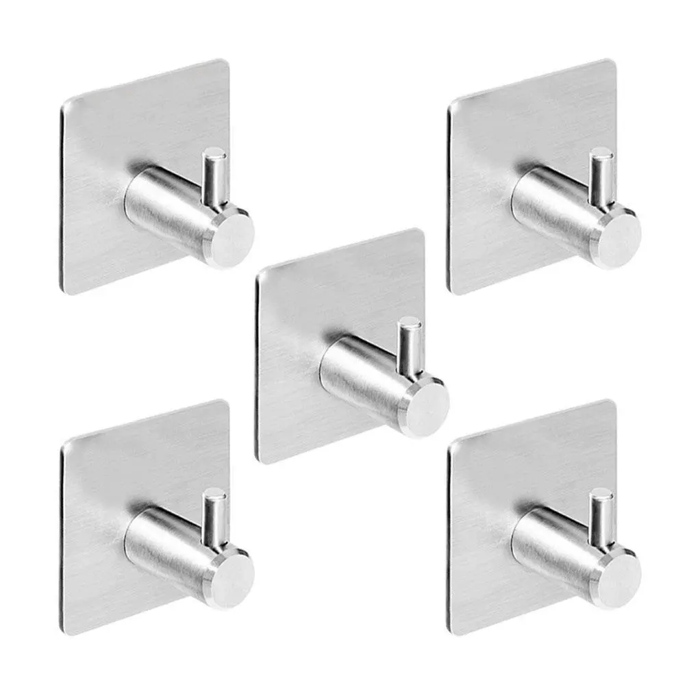 Pack 5 Hooks self-adhesive hook bag 304 stainless steel hat towel robes hanger bathroom kitchen washroom closet Promot | Строительство