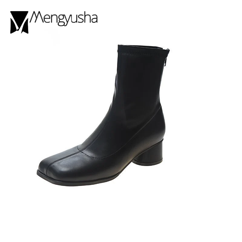 Круглые каблуки с разрезом на носке обувь в стиле знаменитостей botas короткие