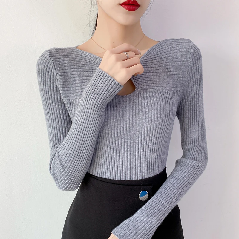 

2020 New Slim Fit Versatile Long Sleeve Base Jumpers Top Autumn and Winter Western Style Inner Wear V-neck Sweater