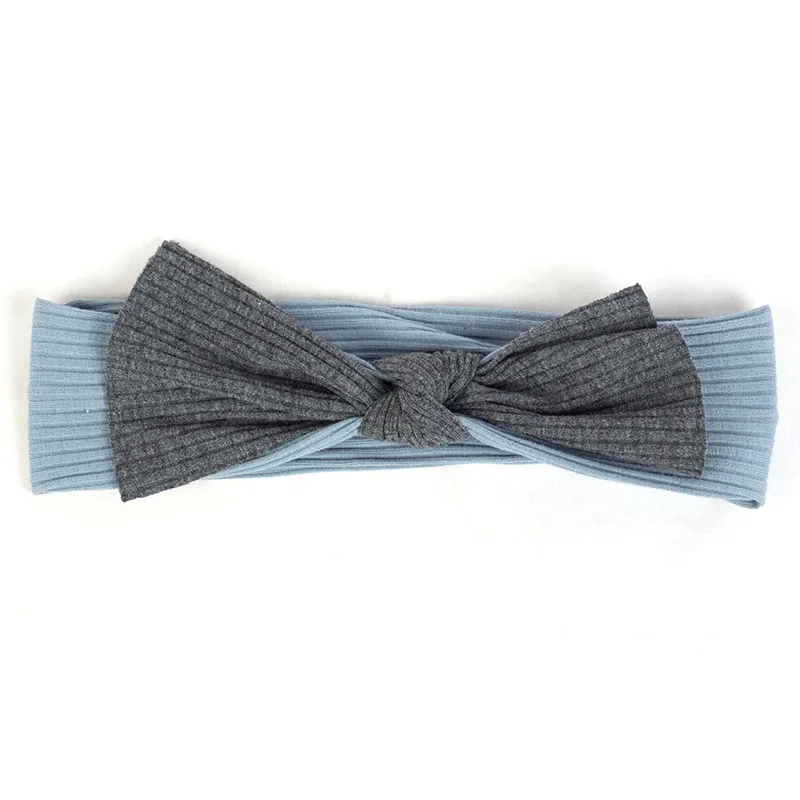 Dark gray Blue Geebro для новорожденных из хлопка на подкладке для маленьких мальчиков и девочек в рубчик и повязка на голову для детей, подарок для ребенка, мягкая эластичная бантом головной убор-лента для волос аксессуары - Цвет: Dark gray Blue