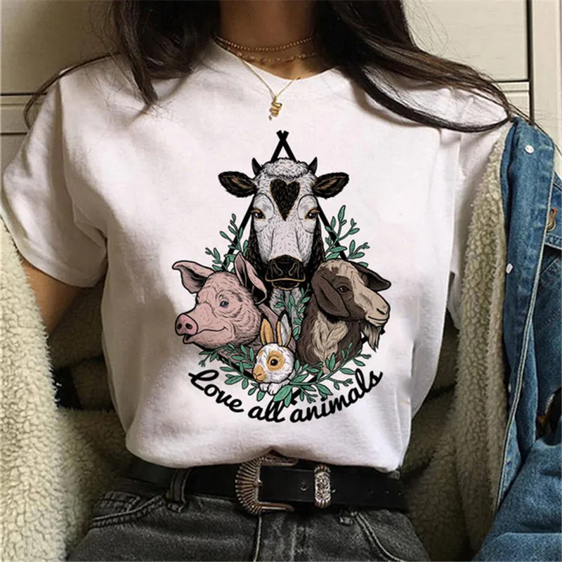 

Vegan T-Shirt Cute Women Graphic Print Shirt Harajuku Kawaii Tumblr O Neck TShirt Summer Casual Female Short Sleeves Top