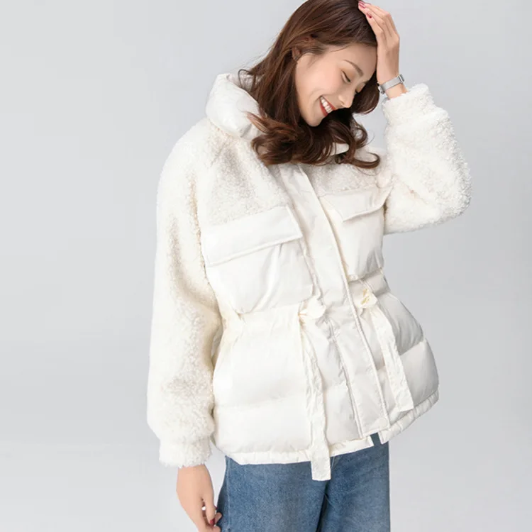 Fitaylor Женская куртка на 90% белом утином пуху свободная толстая с поясом теплая