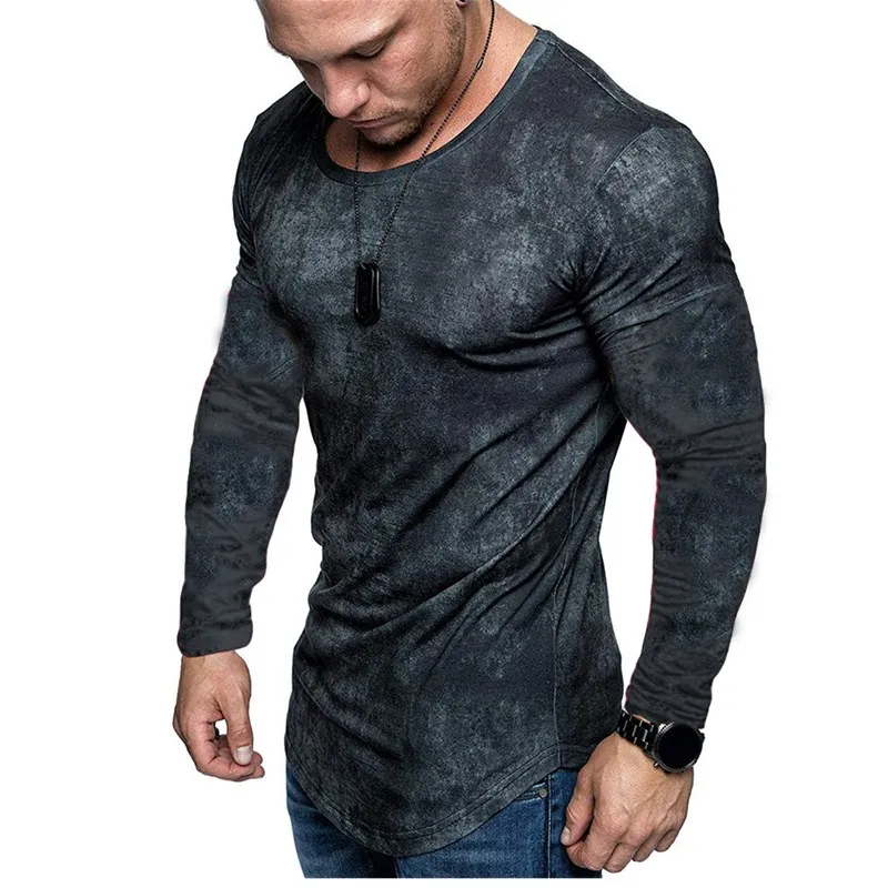 Модный бренд Для мужчин однотонный Цвет Slim Fit с круглым вырезом длинным рукавом