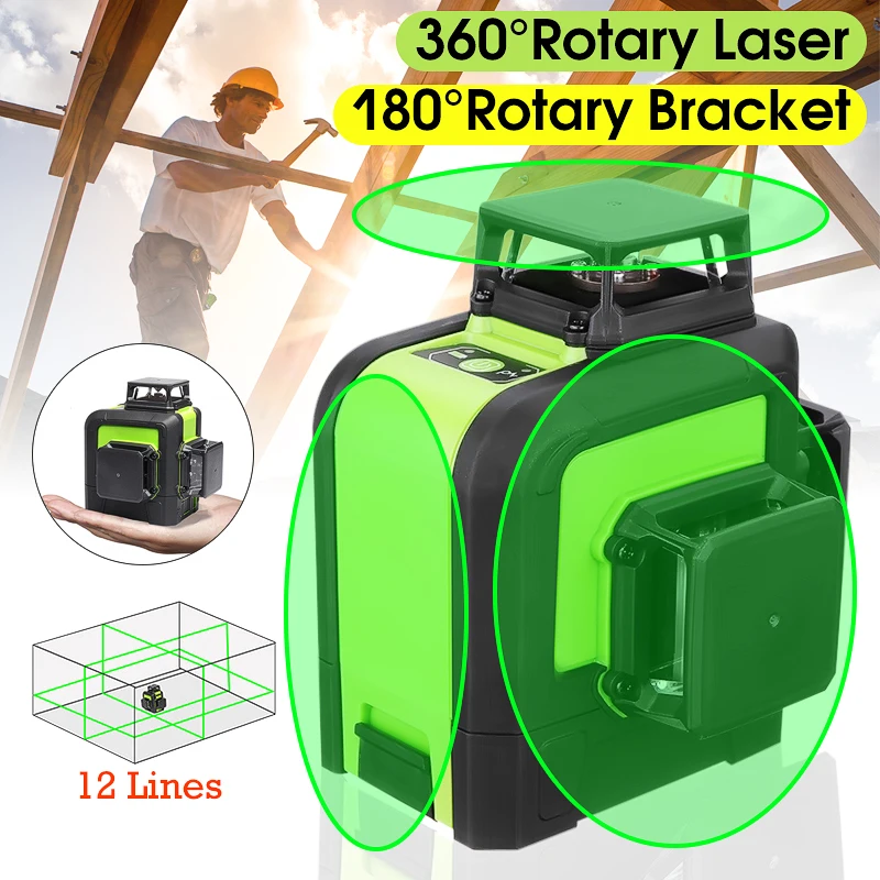 

Green Laser Level 12 Lines Self Leveling Outdoor 180 degrees Rotary Cross Measure Tool