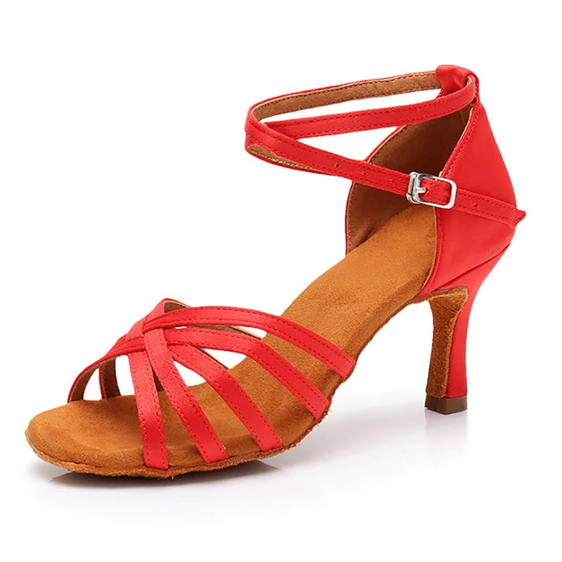 QFL02 professional quality heel 7/5 cm red black silver Satin Latin ballroom dance shoes BD woman | Спорт и развлечения