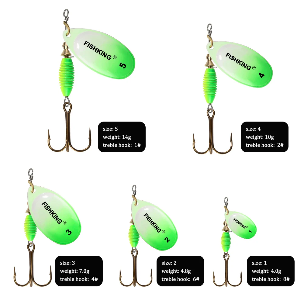 FISHKING Fishing Lure Spinner bait 4g 4.8g 7g 10g 14g Spoon Lures With Treble Hooks Peche Jig Anzuelos isca Pesca