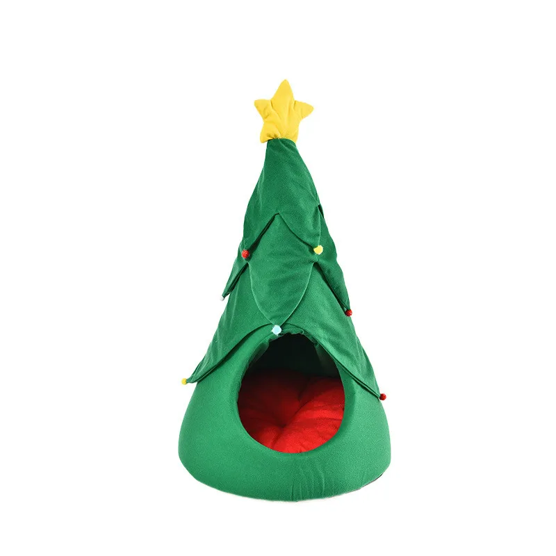 Теплая Рождественская кровать в форме елки домик для собак Igloo 2 1 согревающая
