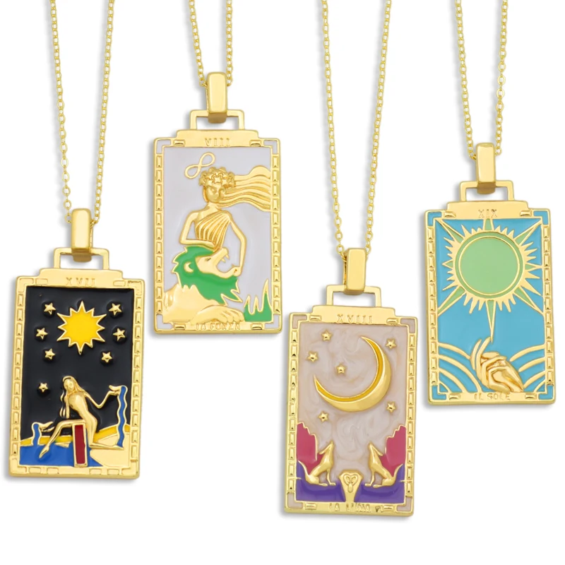 

Gold Enamel Big Pendant Necklaces for Woman Sunflower Girl Moon Star Pendants Turkish Necklace Fashion Jewelry Party Gift
