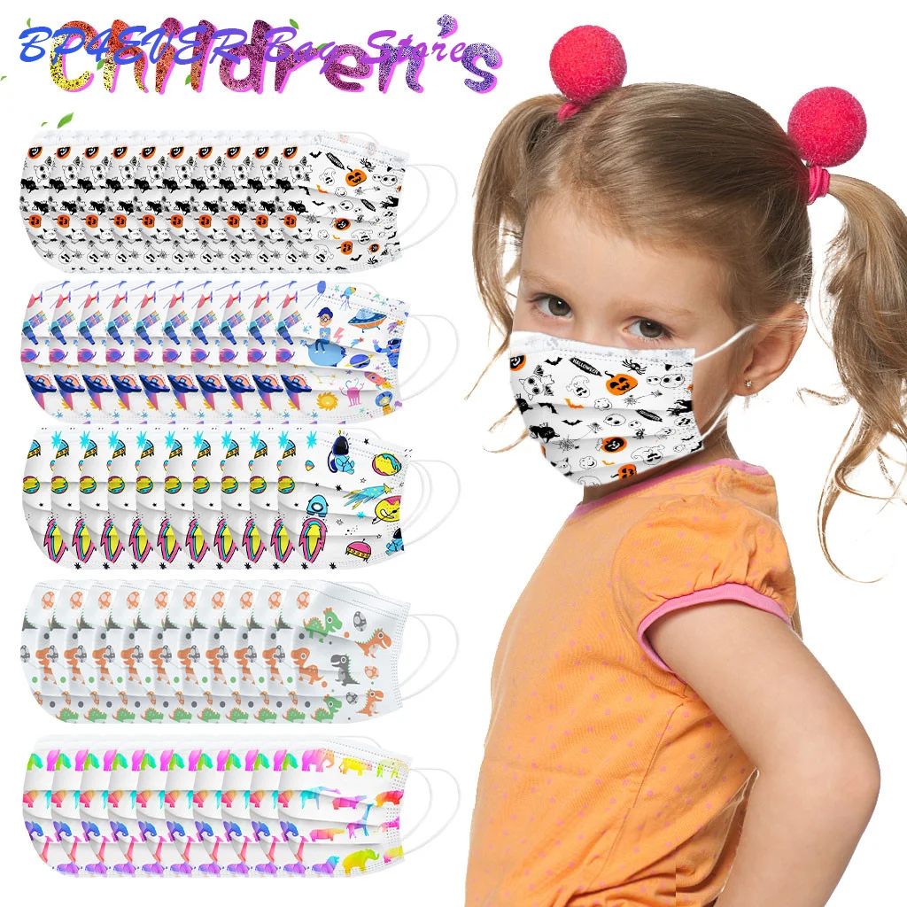 

50 шт., детская трехслойная маска для лица на Хэллоуин