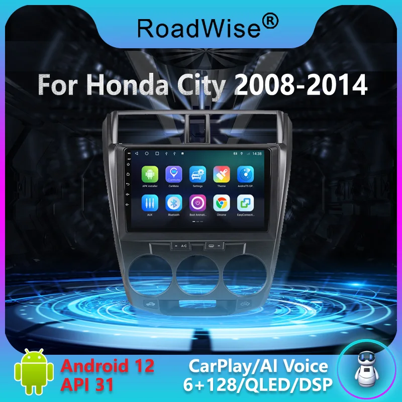 Roadwise 8+256 Android 12 Car Radio For Honda City 2008 - 2014 Multimedia 4G Wifi GPS Navy DSP DVD 2Din Carplay Autoradio Stereo