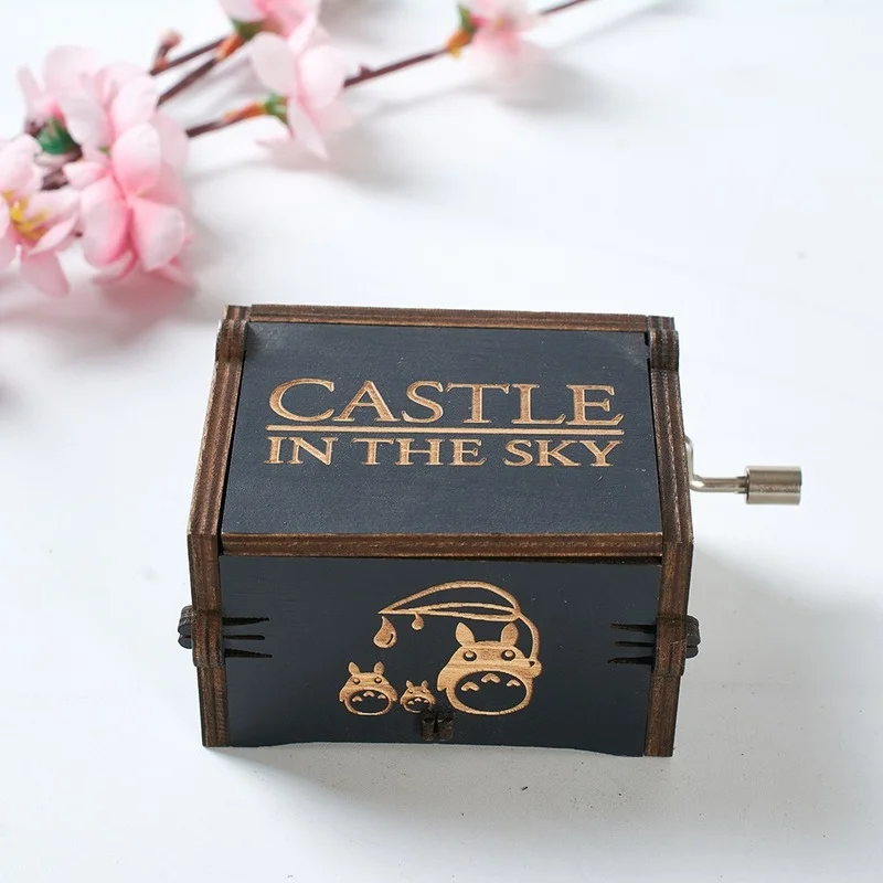 

Anime Music Box Decoration Wooden Black Hand Crank Howls Moving Castle Spirited Away Carousel Typewriter Machine Birthday Gifts