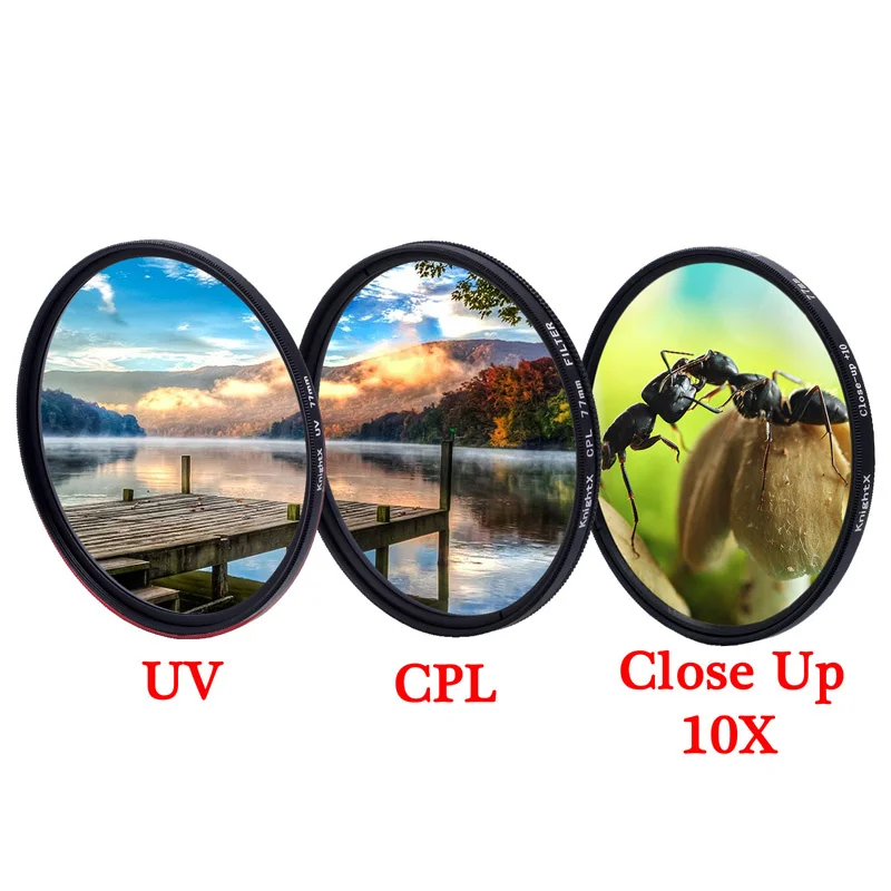 Фильтр объектива KnightX UV CPL polarizer colse up Macro Camera dslr 49 мм 52 55 58 62 67 72 77 светильник