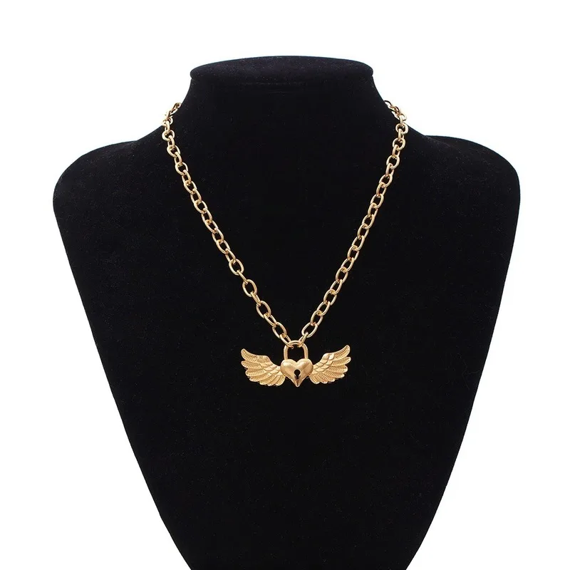 

Heart Angel Necklace Women Layered Bridal Necklaces Chain High Quality Pendant Jewelry Gold Color Trendy Kpop Alloy Collares