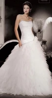 a line strapless sleeveless wedding dress crystal tiered tulle pleat floor length luxury princess bridal gown robe de mari%c3%a9e