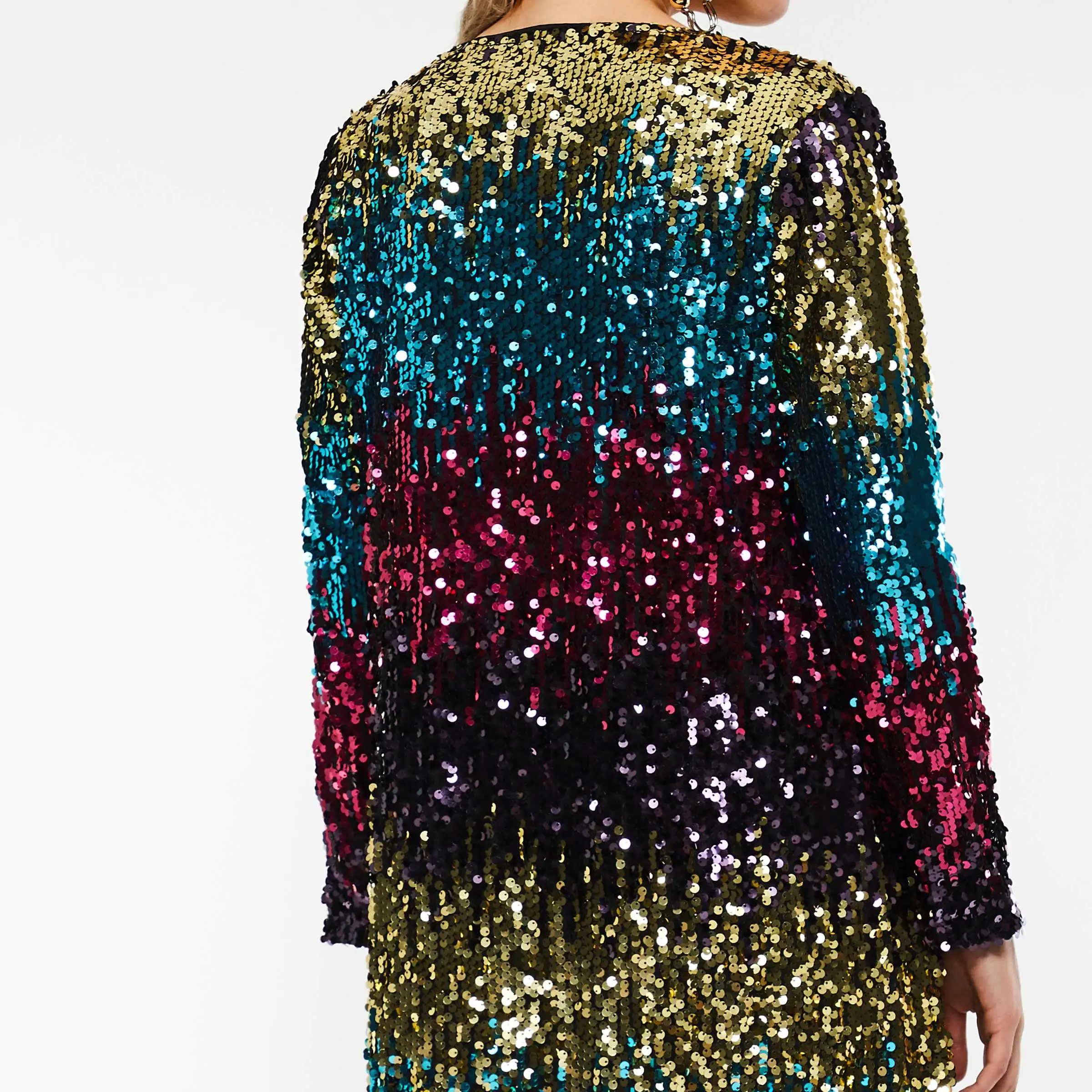 

Women Spring Fall Ladies Sequins Party Cocktail Overcoats Color Block Long Sleeve Long Trench Street Wear Gypsy Slim Coat Cool