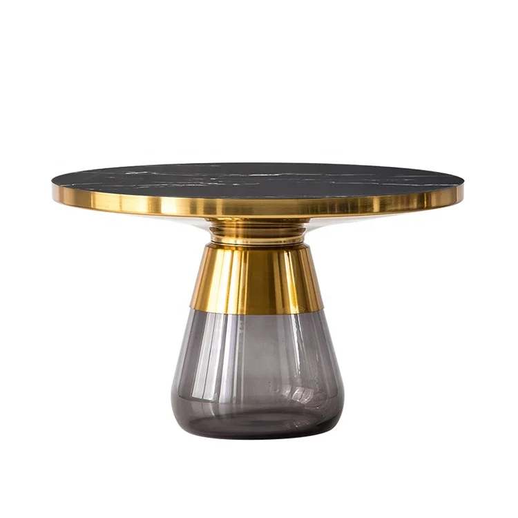 

Round Marble Top Coffee bell Table Glass Base Side Tea Center Coffee Table