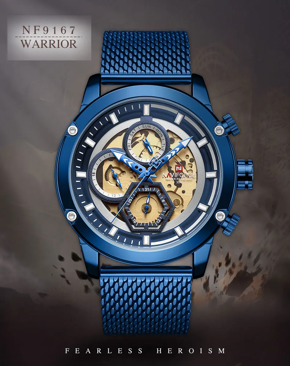 Новинка Naviforce мужские часы синий Скелет циферблат светящиеся мужские s Роскошные наручные часы дизайн кварцевые часы Роскошные мужские наручные часы водонепроницаемые
