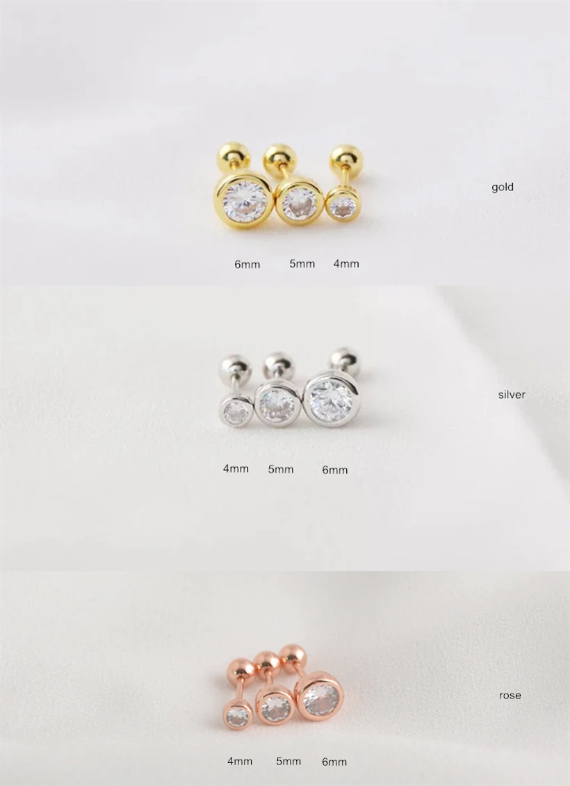 Женские круглые серьги гвоздики с фианитом из стерлингового серебра 925 пробы