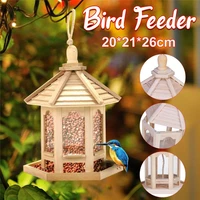 1pcs wooden outdoor hanging bird feeder garden food container water drinker birds cage