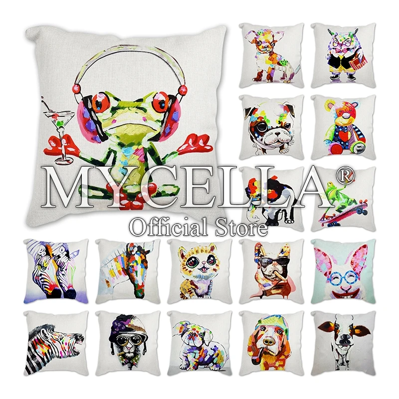 

Cartoon Cute Animal Series Decorative Pillow Cushion Covers Pillowcase Frog Zebra Giraffe Cushions Sofa Cotton Linen Pillowcover