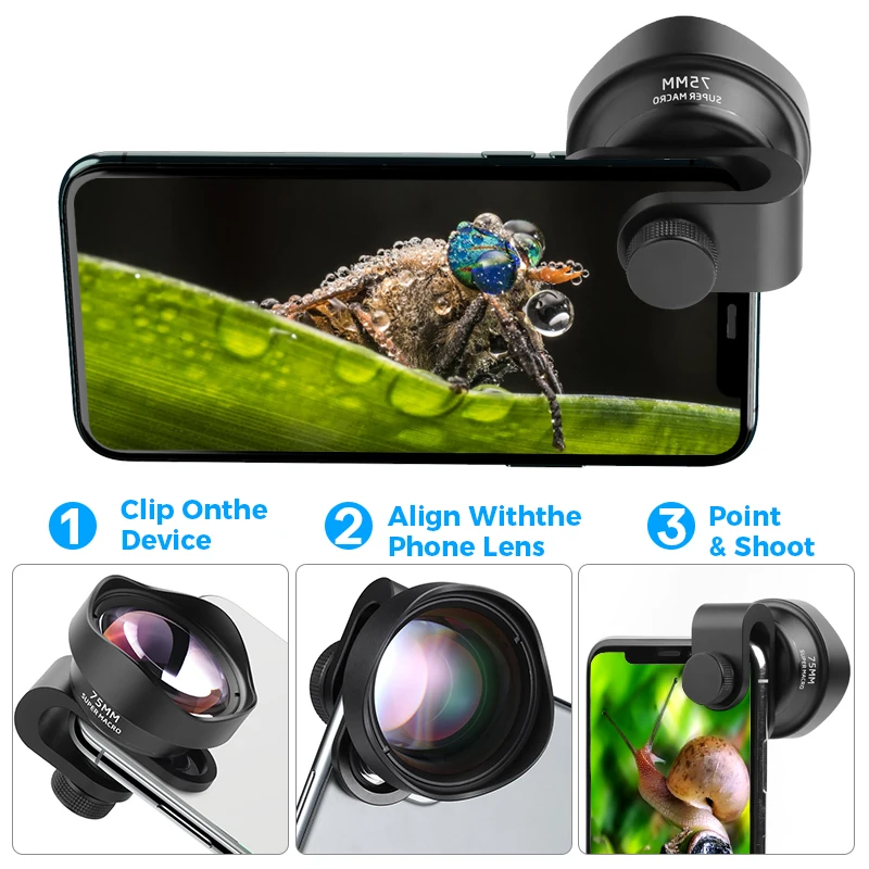 ULANZI 10X Macro Phone Camera Lens Universal Lens for iPhone 12 Pro Max/11/XS Max/XR/XS Max All Android smartphone Phone Lens
