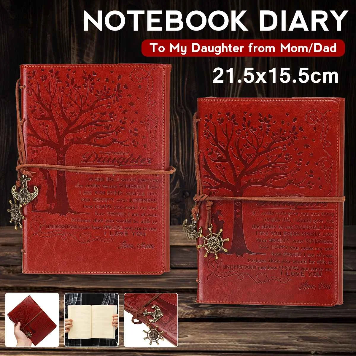 

1/2pcs 21.5x15.5cm Engraved Leather Journal Notebook Diary to My Daughter Writing Notebook Traveler Notepad Stationery Supplies