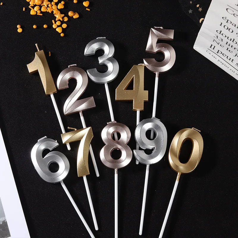 Goud Zilver Nummer Kaarsen voor EEN Taart Shimmer en Glans Party Cake Topper Kaars Kids Baby Verjaardag Annivesary Decoration|Свечи| |