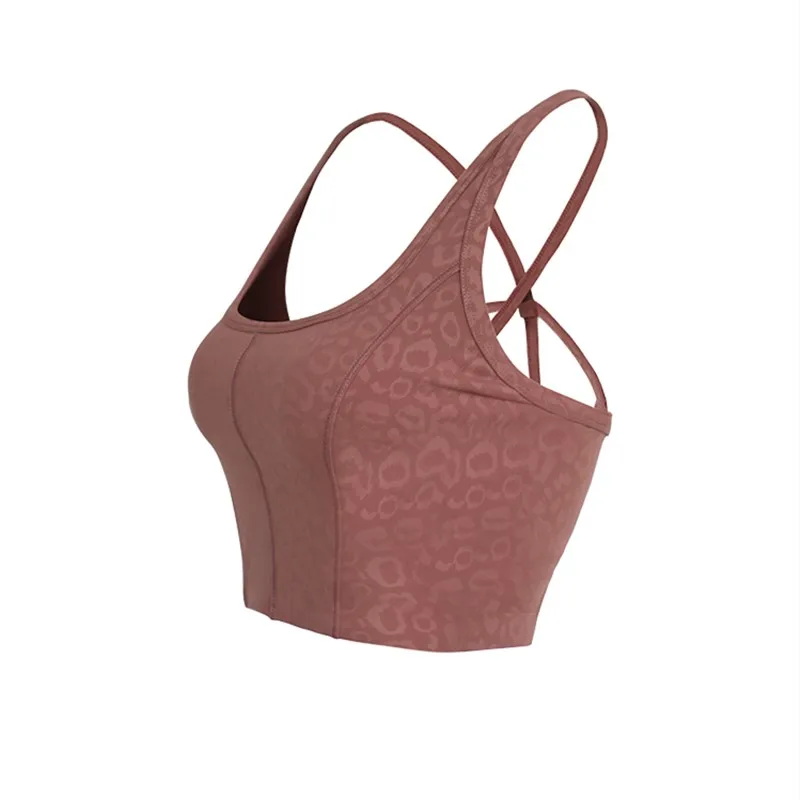 

Women Leopard print Sports Bra shockproof Yoga Brassiere Black pink Workout Gym Fitness bra Cross back dancing training Vest