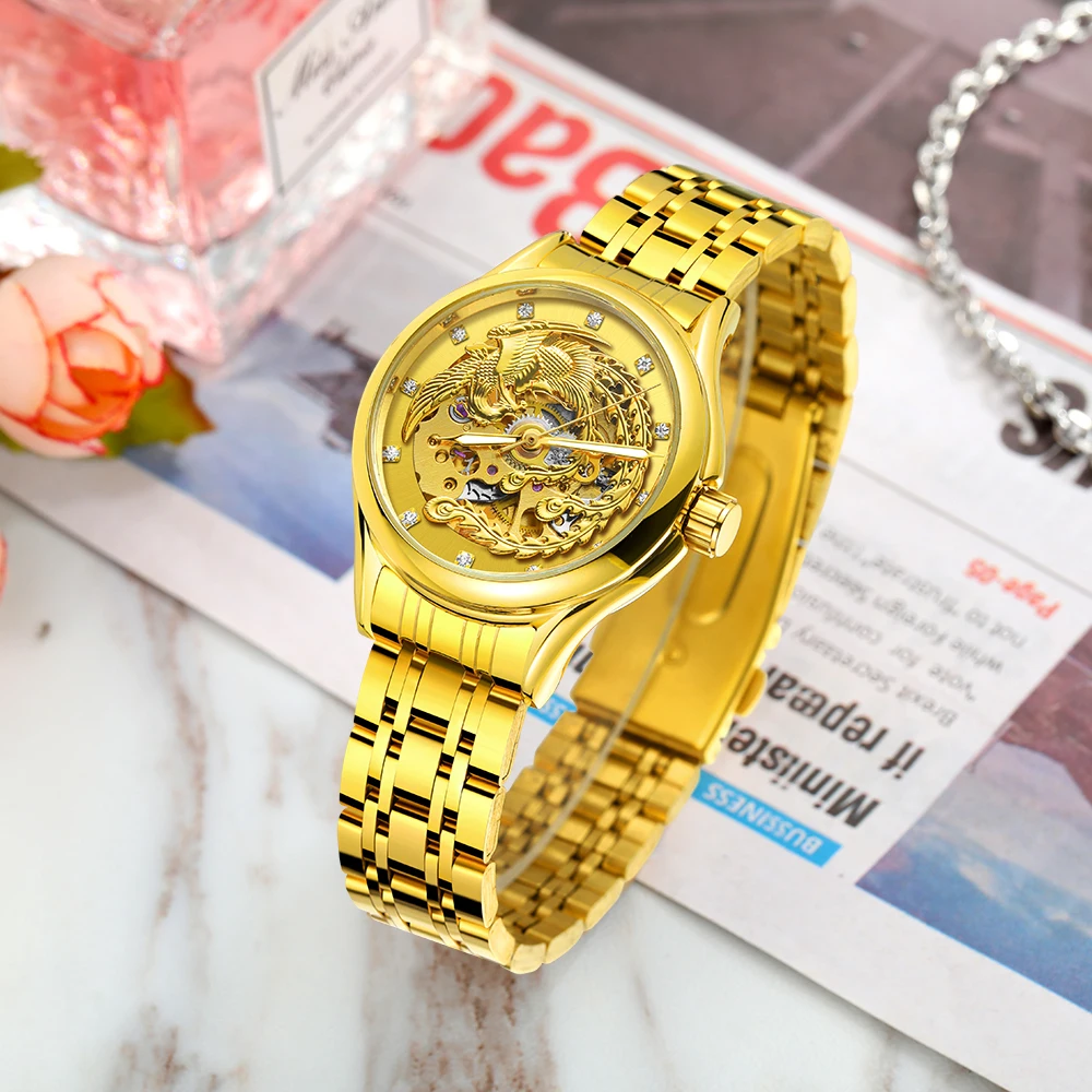 Часы наручные WINNER Top мужские/женские механические роскошные золотистые